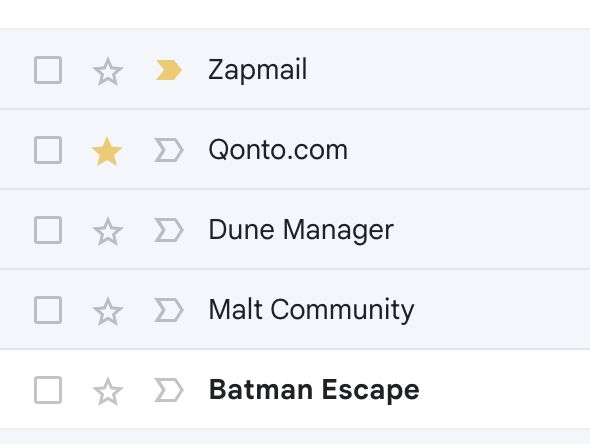 Boîte de réception Gmail montrant les états binaires empilés